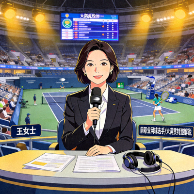 网球赛事评论员王女士 - 前职业网球选手，大满贯赛事特邀解说
